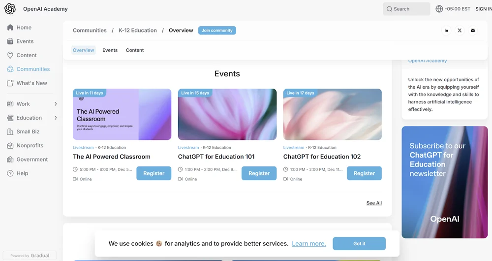 OpenAI Academy K-12 教育活动及教育者资源