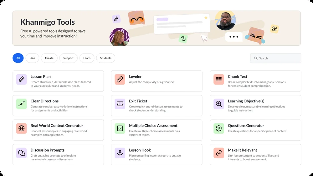 Khanmigo 为教师提供的 AI 工具，包括教案和出口门票