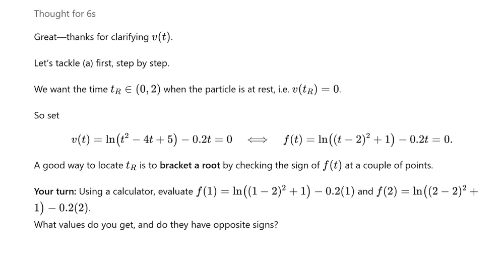 ChatGPT 尝试用寻根区间法解答微积分速度问题