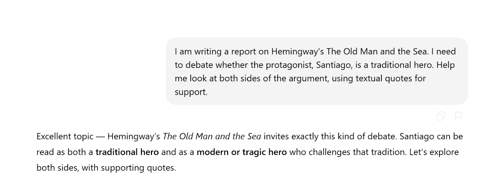 ChatGPT's argument for why Santiago is a traditional hero