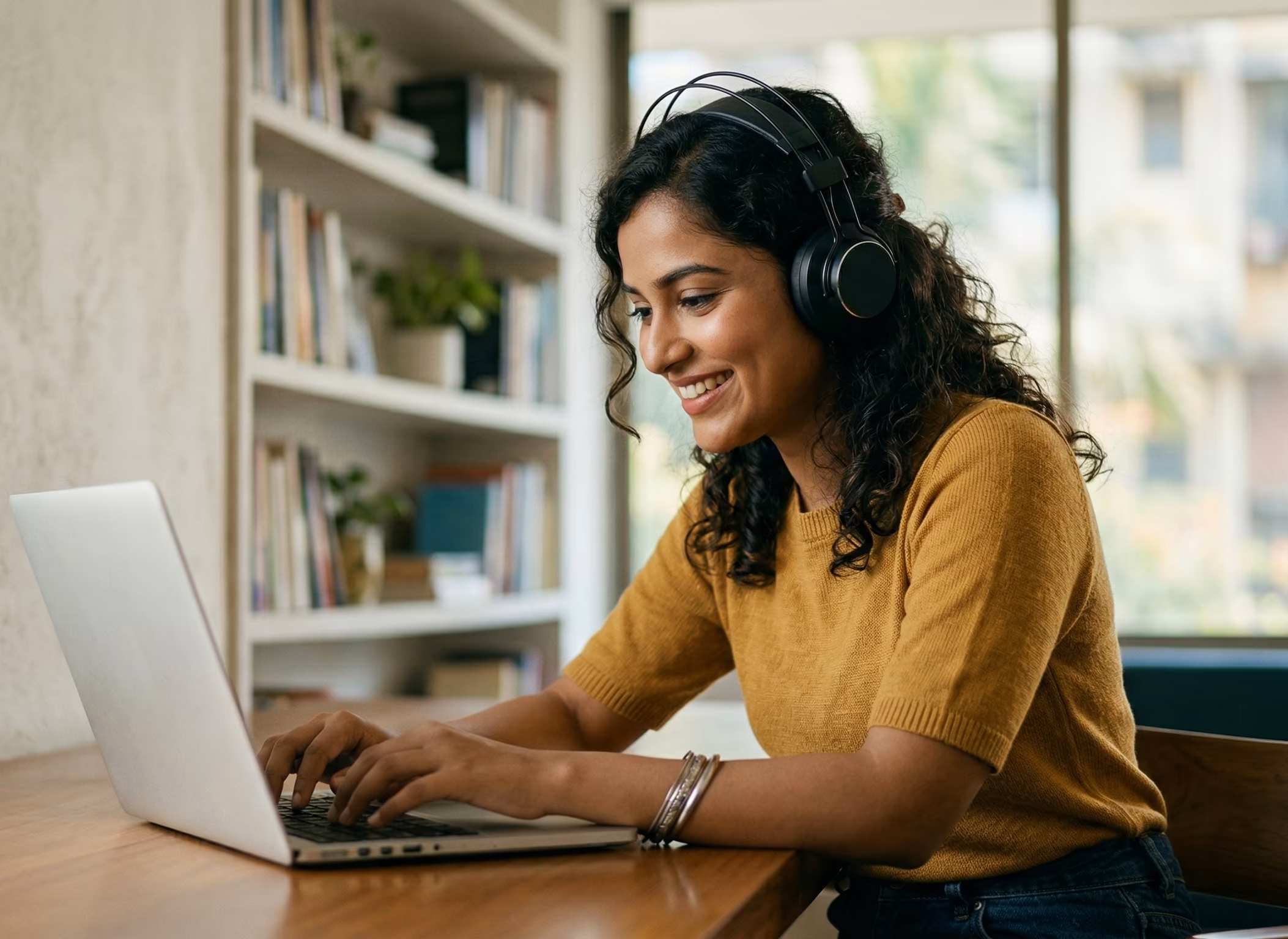Student studying with headphones